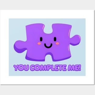 You Complete Me! Cute Purple Puzzle Piece Cartoon Posters and Art